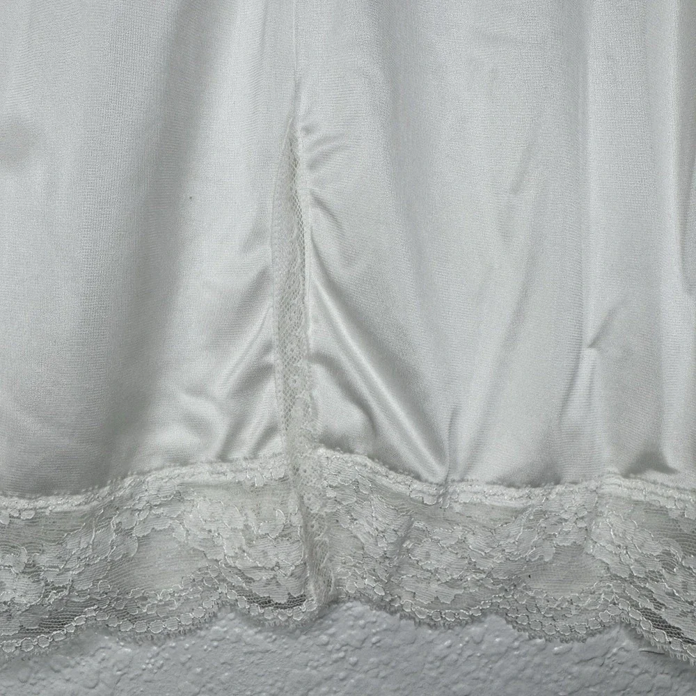 Vintage OLGA White Nylon Silky Shiny Half Dress Slip Skirt Small Lace Hemline - Picture 5 of 8